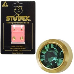 Birthstone Studs - Mini Bezel Gold - May / Emerald